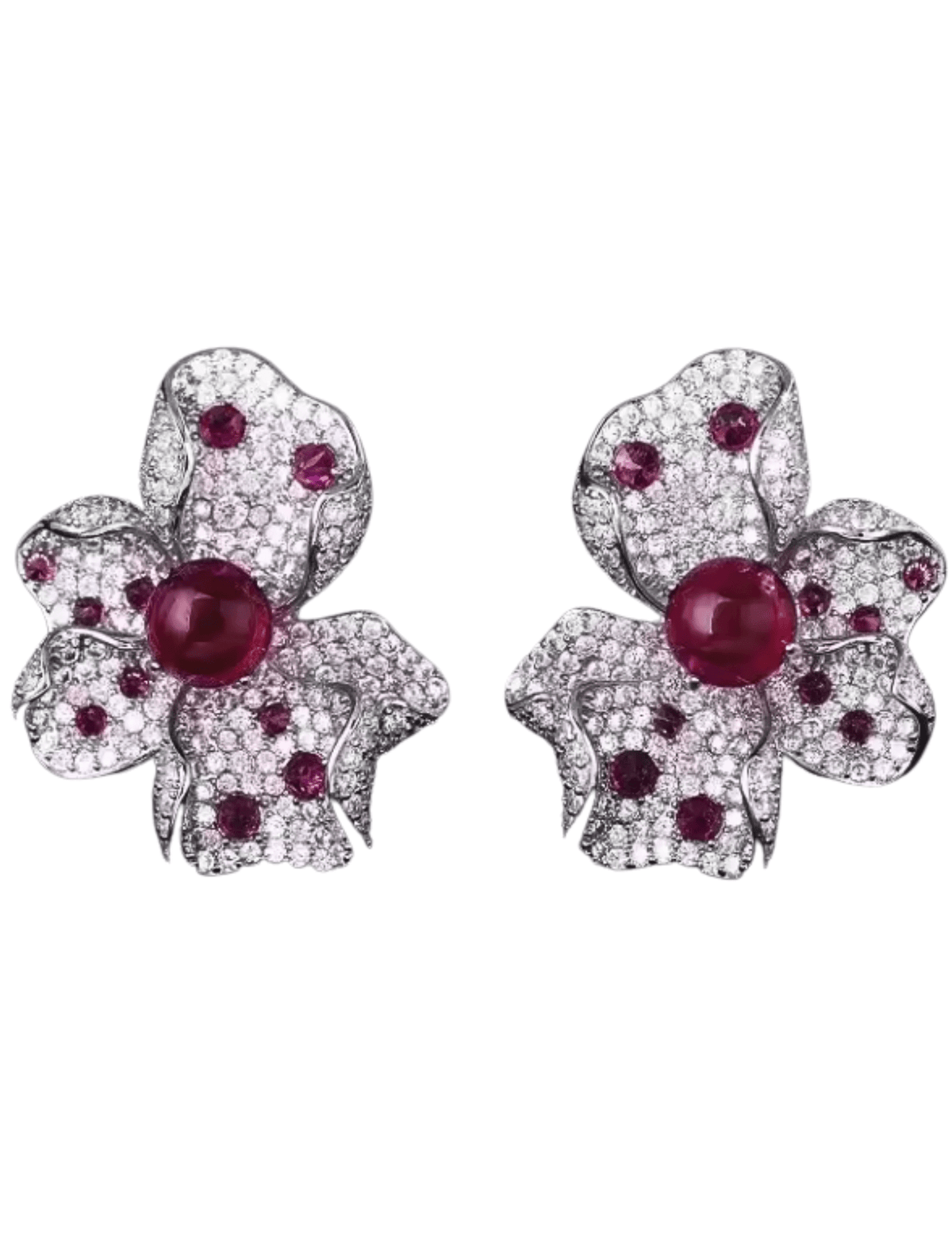 PRE-ORDER-Fleur de Camélia Ella Flower Stud Earrings in Silver Red
