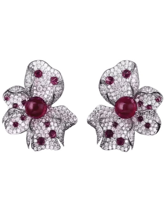 PRE-ORDER-Fleur de Camélia Ella Flower Stud Earrings in Silver Red