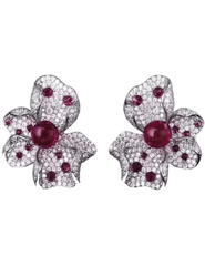 PRE-ORDER-Fleur de Camélia Ella Flower Stud Earrings in Silver Red