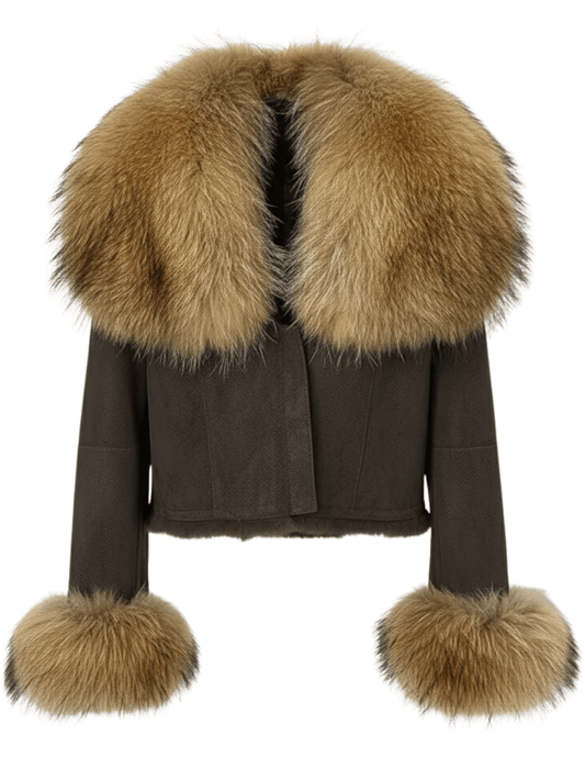 Steven Dann Harley Fox Collar Suede Jacket in Dark Coffee & Natural