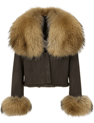 Steven Dann Harley Fox Collar Suede Jacket in Dark Coffee & Natural