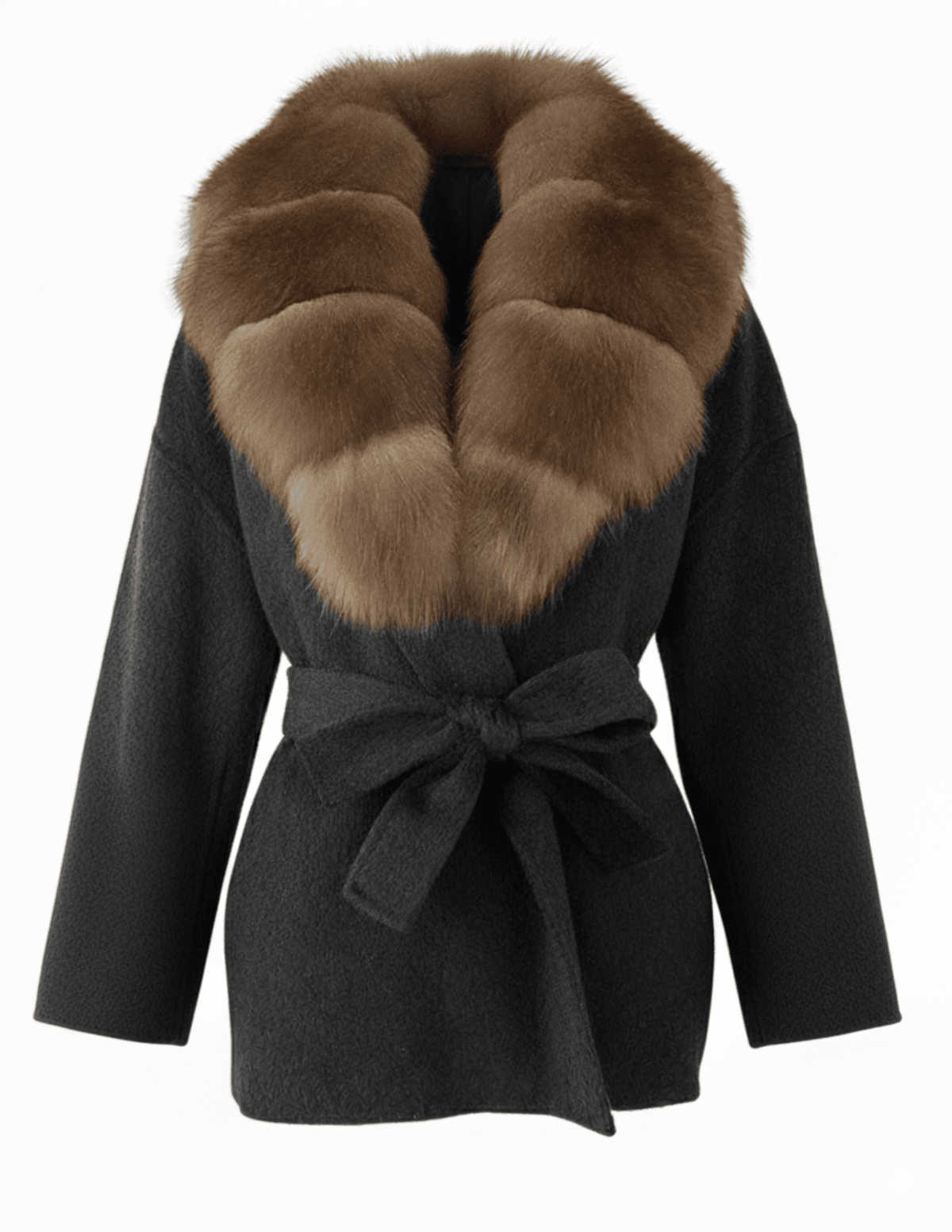 Steven Dann Tori Fox Collar Wool Wrap Coat in Charcoal and Sable