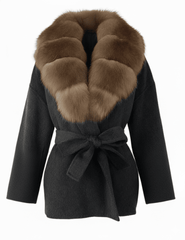 Steven Dann Tori Fox Collar Wool Wrap Coat in Charcoal and Sable