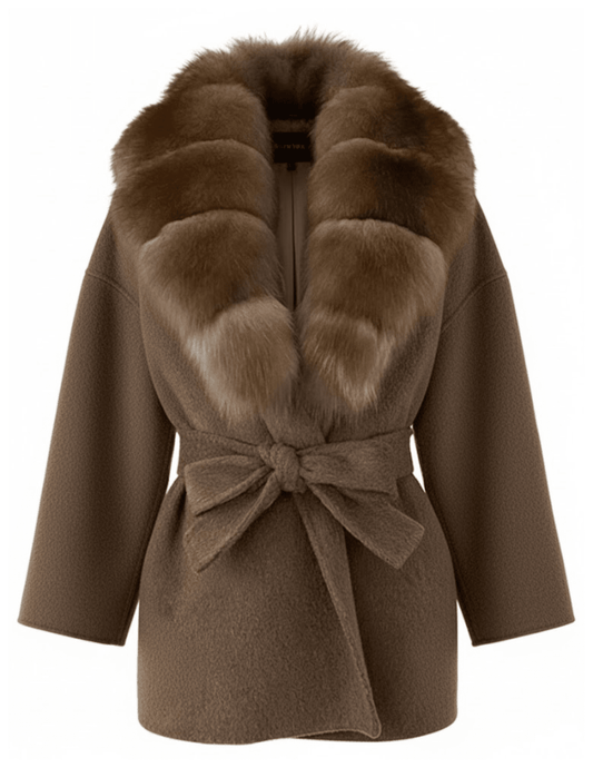 Steven Dann Tori Fox Collar Wool Wrap Coat in Brown and Sable