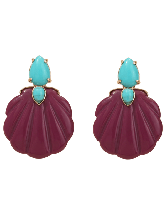 St. Barths La Robe - PRE-ORDER-St. Barths La Robe Adrina Turquoise Seashell Earring in Raspberry - Buy Online