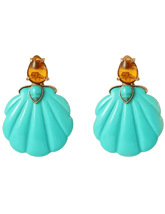 St. Barths La Robe - PRE-ORDER-St. Barths La Robe Adrina Seashell Earring in Turquoise and Amber - Buy Online