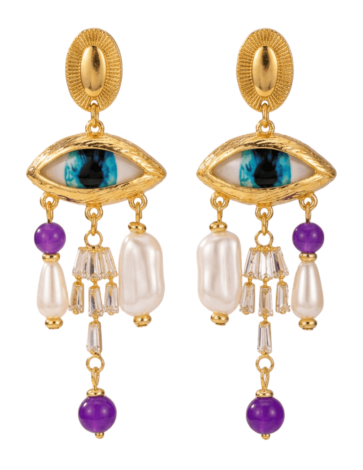 Maison Verrou Cory Statement Earrings in Purple and Gold