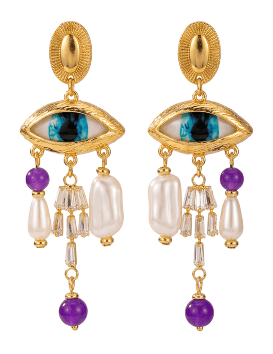 Maison Verrou Cory Statement Earrings in Purple and Gold