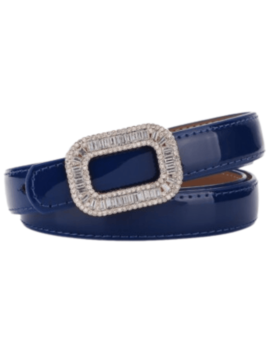 PRE-ORDER-Fleur de Camélia Stella Leather Embellished Belt in Blue