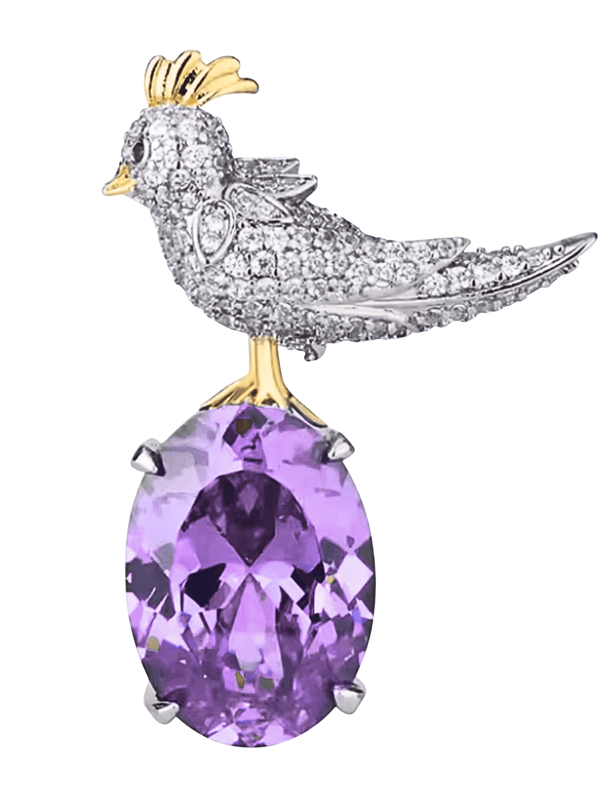 Fleur de Camélia Laya Rhinestone Bird on Rock Brooch in Purple