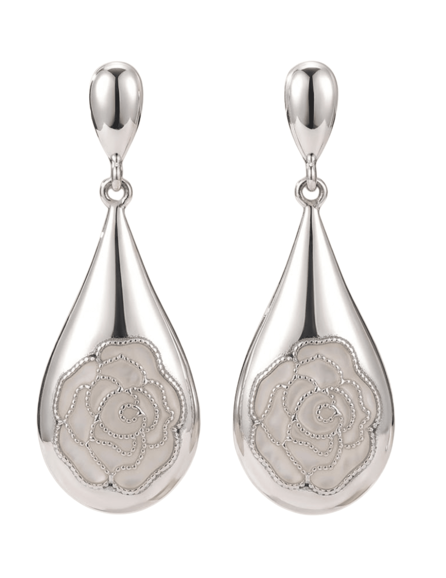 Fleur de Camélia - Fleur de Camélia Rosalind Dangle Earrings in Silver and White - Buy Online