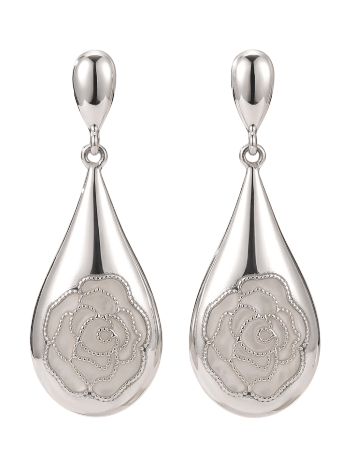 Fleur de Camélia - Fleur de Camélia Rosalind Dangle Earrings in Silver and White - Buy Online
