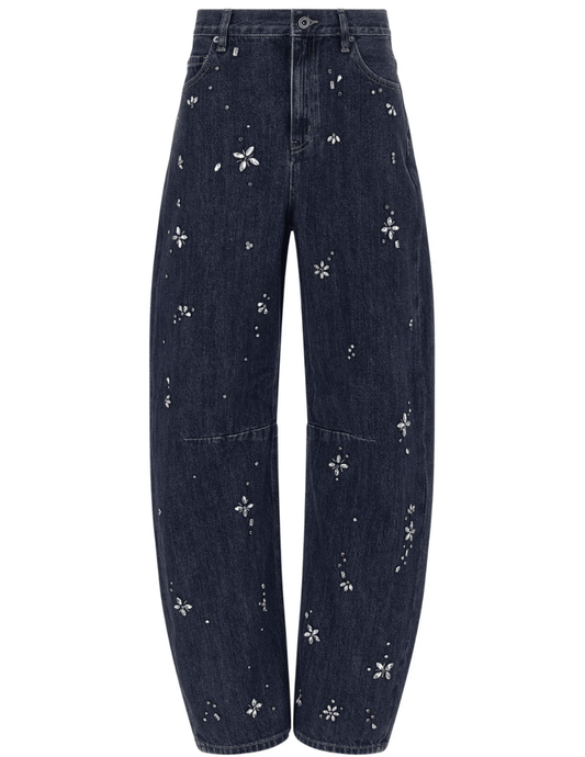 PRE-ORDER-Self-Portrait Crystal Embellished Barrel Jeans in Sky Blue