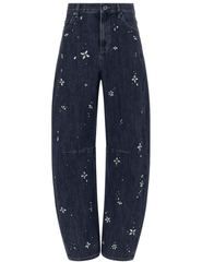 PRE-ORDER-Self-Portrait Crystal Embellished Barrel Jeans in Sky Blue