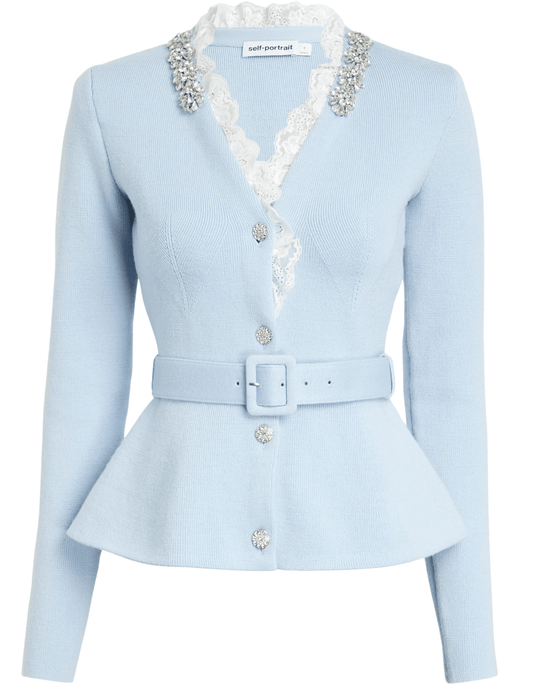 PRE-ORDER-Self-Portrait Crystal Trim Peplum Cardigan
