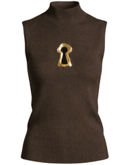 PRE-ORDER-MAISON VERROU Yazmin Keyhole Knit Tank in Dark Brown