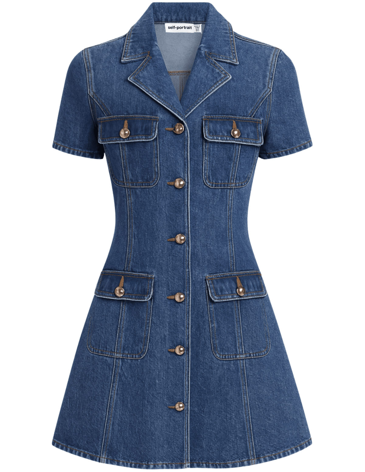 PRE-ORDER-Self-Portrait Denim Flared Mini Dress