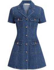 PRE-ORDER-Self-Portrait Denim Flared Mini Dress