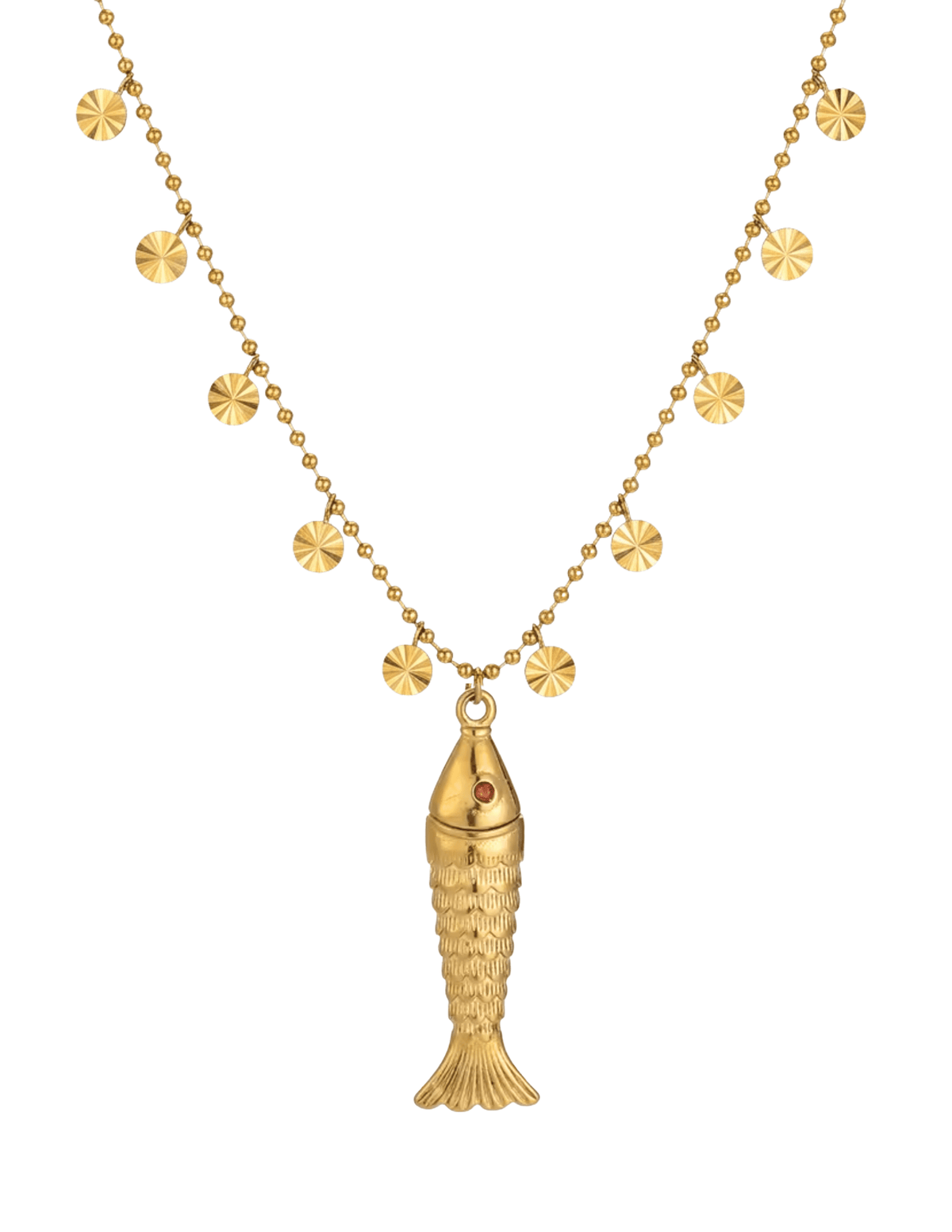 St. Barths La Robe Marnie Fish Necklace in Gold & Red