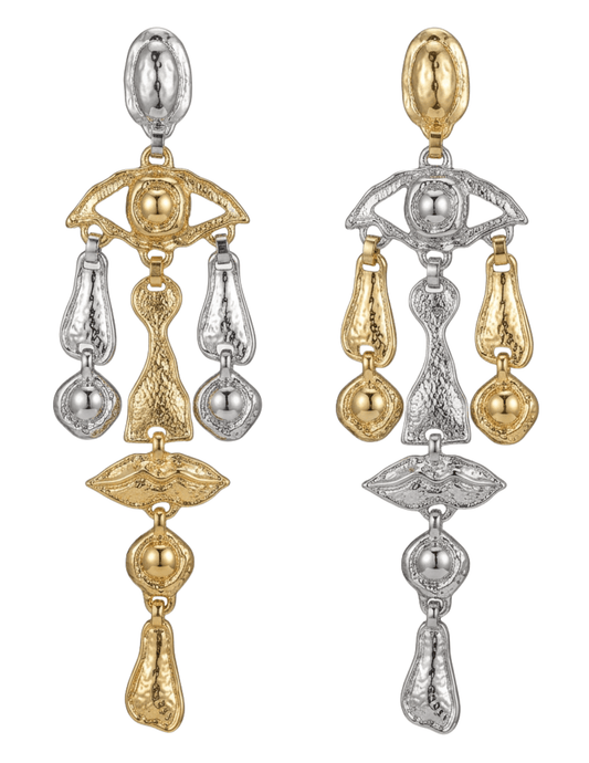 MAISON VERROU Prue Surrealist Statement Earrings in Gold & Silver
