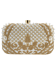 PRE-ORDER-Fleur de Camélia Charlotte Embroidered Satin Clutch in White