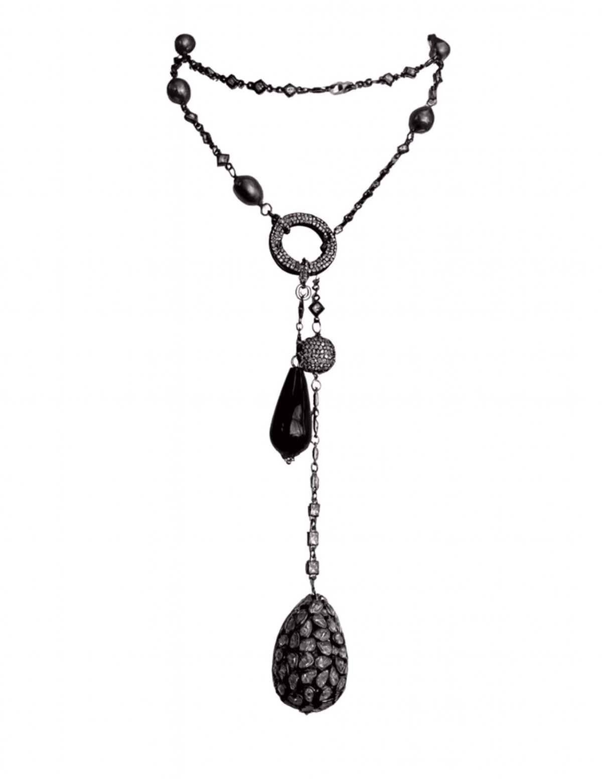 Fleur de Camélia Elsa Pearl Onyx Necklace in Graphite & Freshwater Pearls
