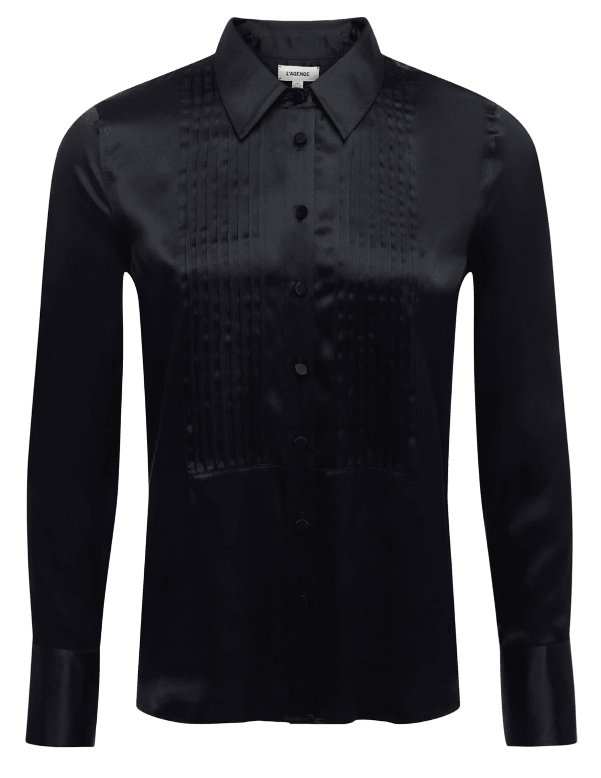 L'AGENCE Divya Pintuck Blouse in Black