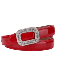 PRE-ORDER-Fleur de Camélia Stella Leather Embellished Belt in Red