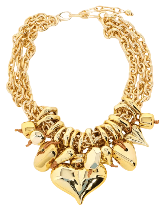 Fleur de Camélia chunky gold chain necklace with heart charm