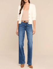 Full body view of L'AGENCE Agathe Fuzzy Cardigan in Ivory