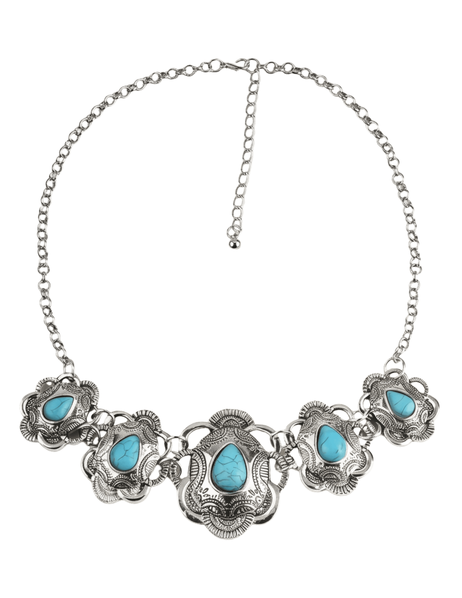 Austin Blaze Agatha Concho Statement Necklace in silver and turquoise.