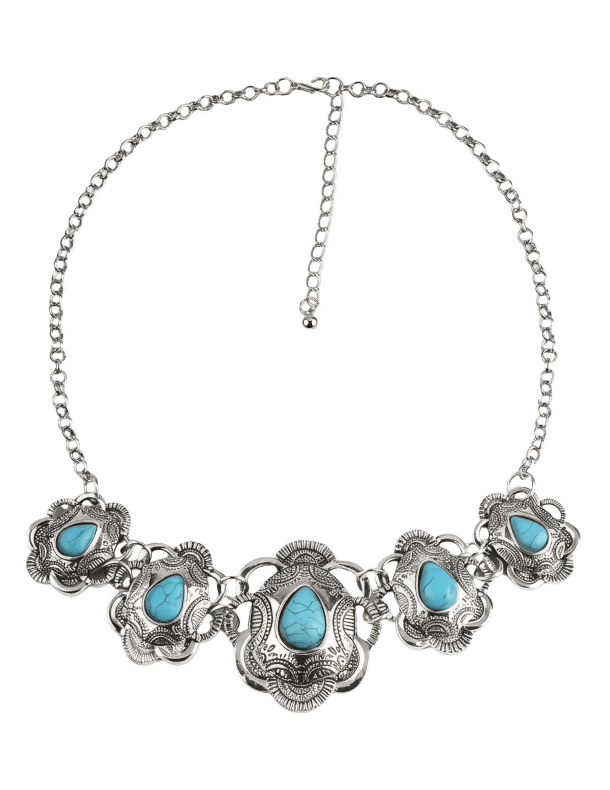 Austin Blaze Agatha Concho Statement Necklace in silver and turquoise.