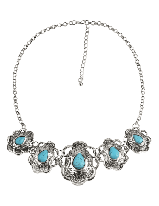 Austin Blaze Agatha Concho Statement Necklace in silver and turquoise.