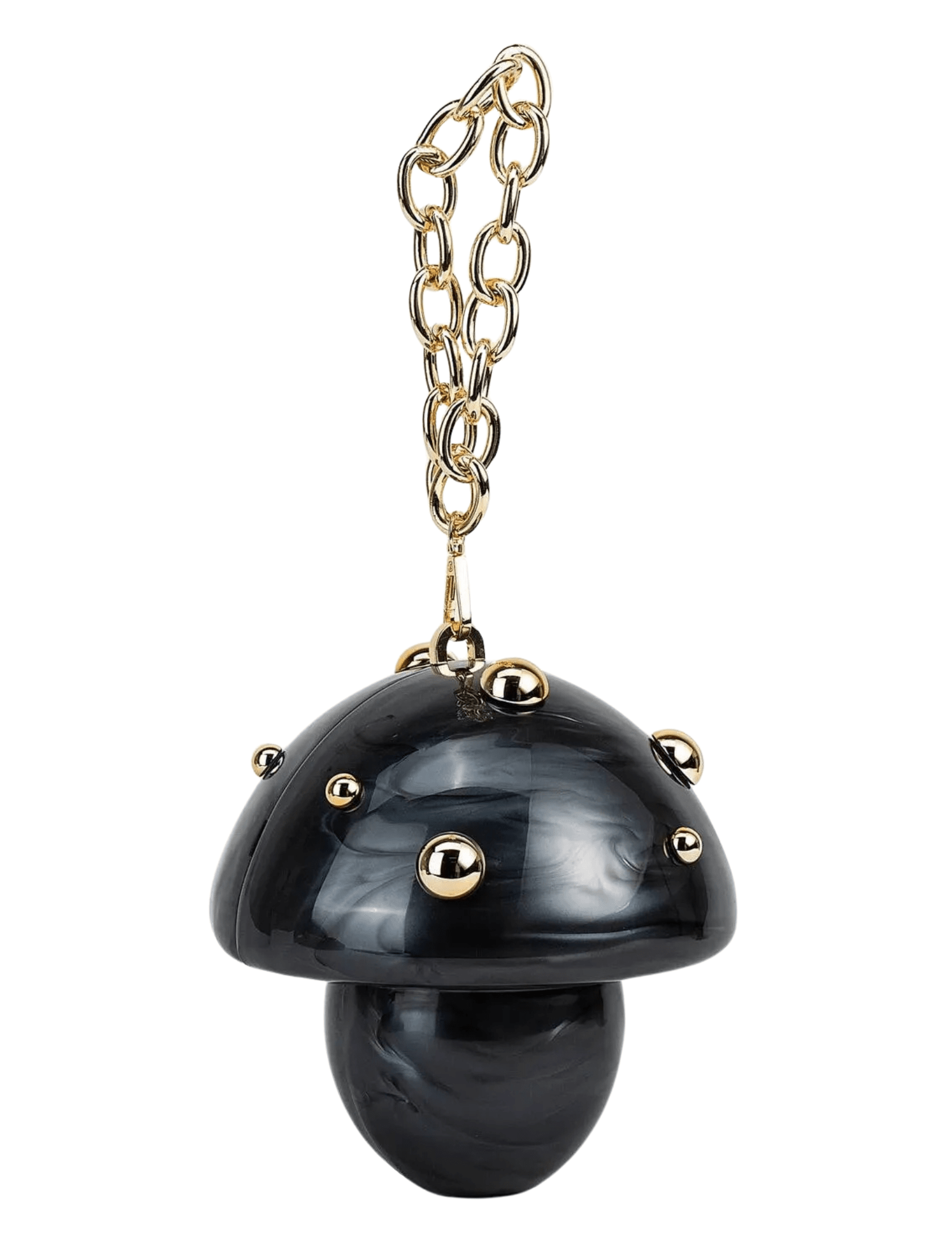 Austin Blaze Amanita Acrylic Clutch in black/gold with mushroom-inspired silhouette