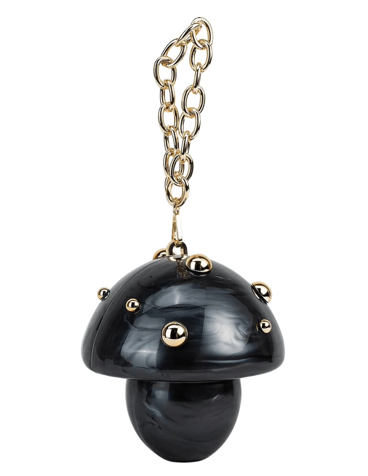 Austin Blaze Amanita Acrylic Clutch in black/gold with mushroom-inspired silhouette