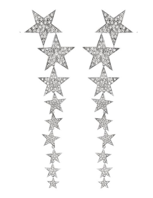 Austin Blaze Aurora Star Dangle Earrings in silver with cascading rhinestone-embellished stars