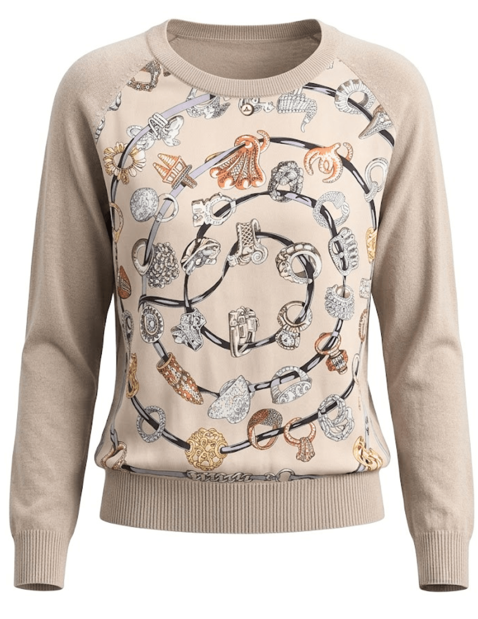 Austin Blaze Avaline Scarf Front Knit Top Beige Ring Multi