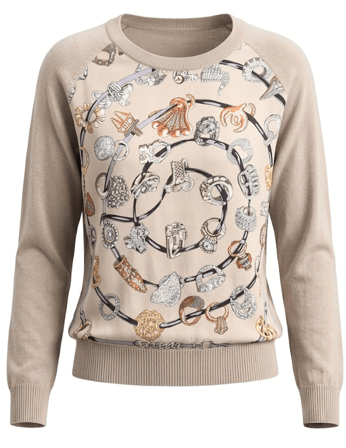 Austin Blaze Avaline Scarf Front Knit Top Beige Ring Multi