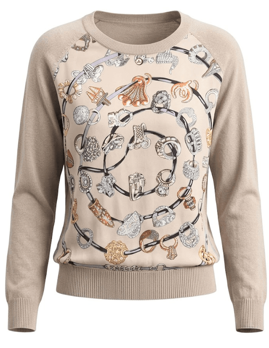 Austin Blaze Avaline Scarf Front Knit Top Beige Ring Multi