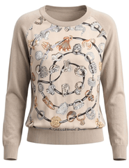 Austin Blaze Avaline Scarf Front Knit Top Beige Ring Multi