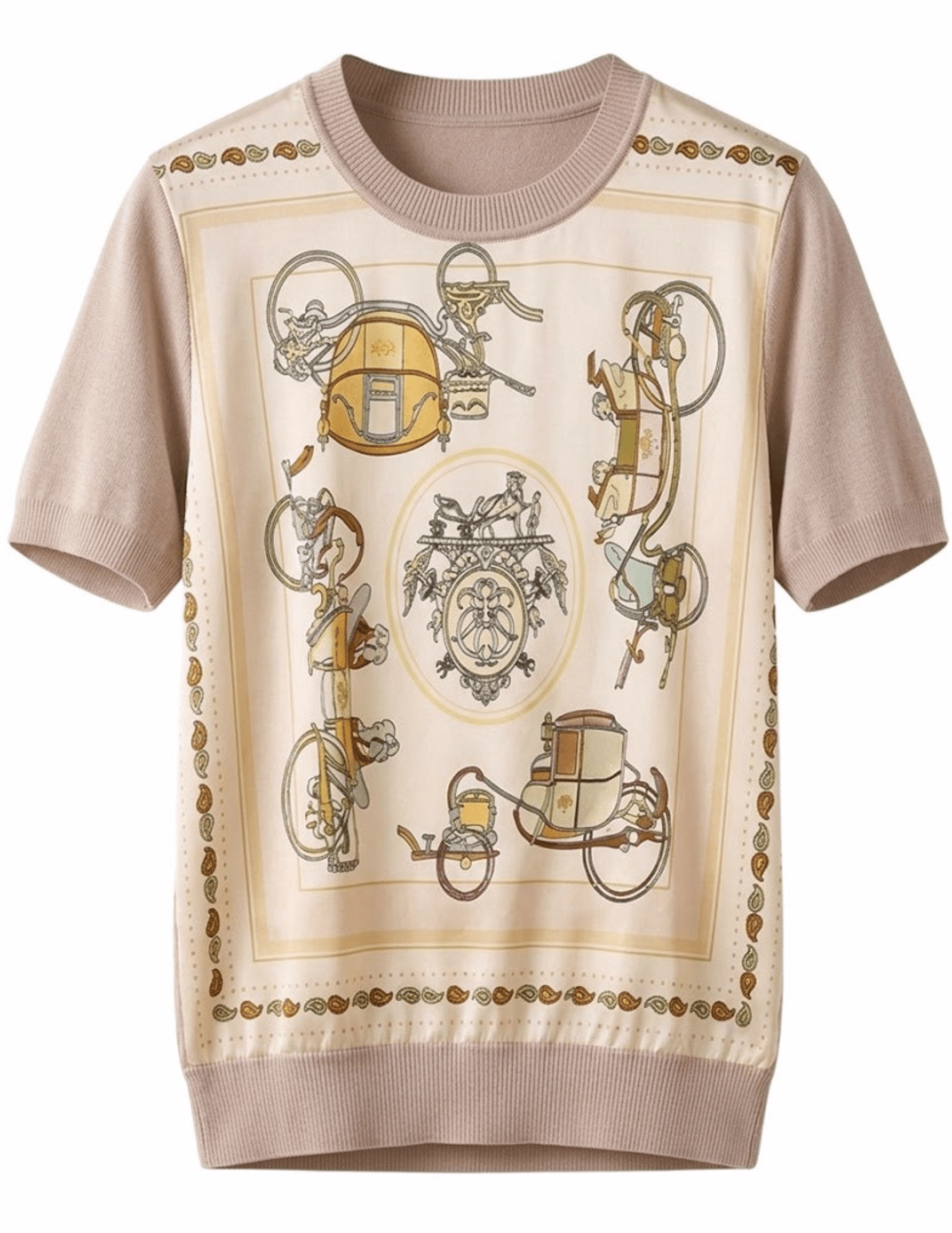 Austin Blaze Avaline Scarf Front Knit Top Beige Carriage Multi