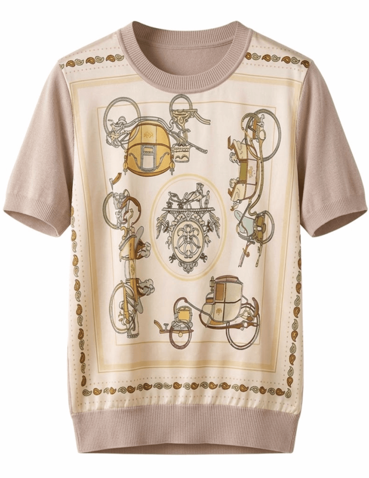 Austin Blaze Avaline Scarf Front Knit Top Beige Carriage Multi