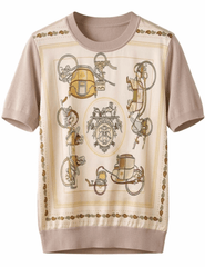 Austin Blaze Avaline Scarf Front Knit Top Beige Carriage Multi
