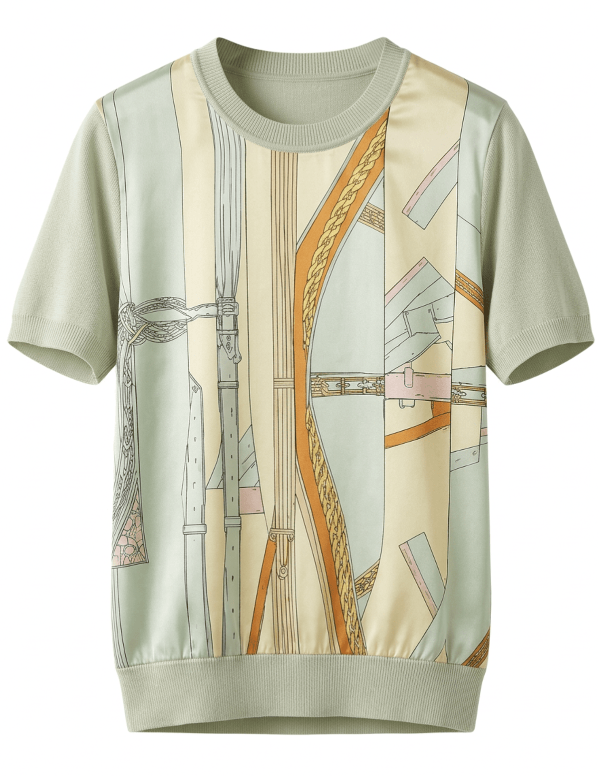 Austin Blaze Avaline Scarf Front Knit Top in Pistachio Belt Stripe