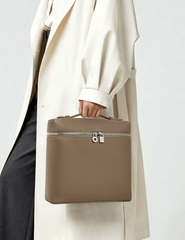 Austin Blaze Bernice Leather Convertible Bag in Elephant Grey worn as top handle style