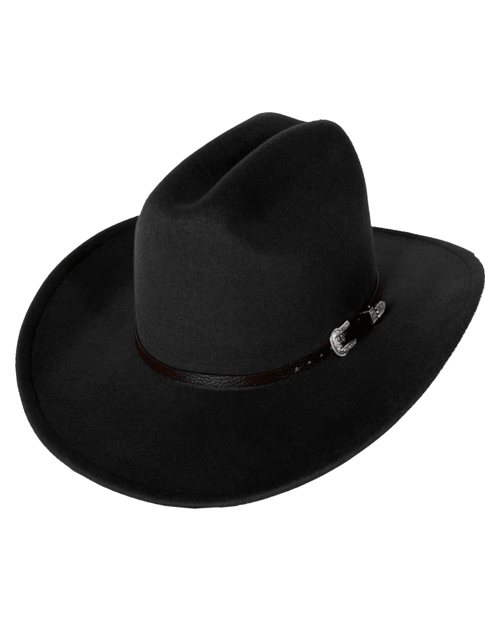 Austin Blaze felt Western buckle hat in black with chocolate belt