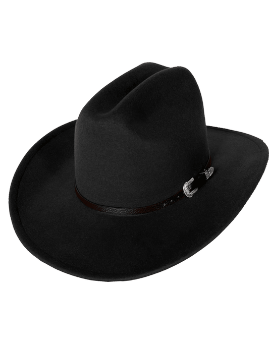 Austin Blaze felt Western buckle hat in black with chocolate belt