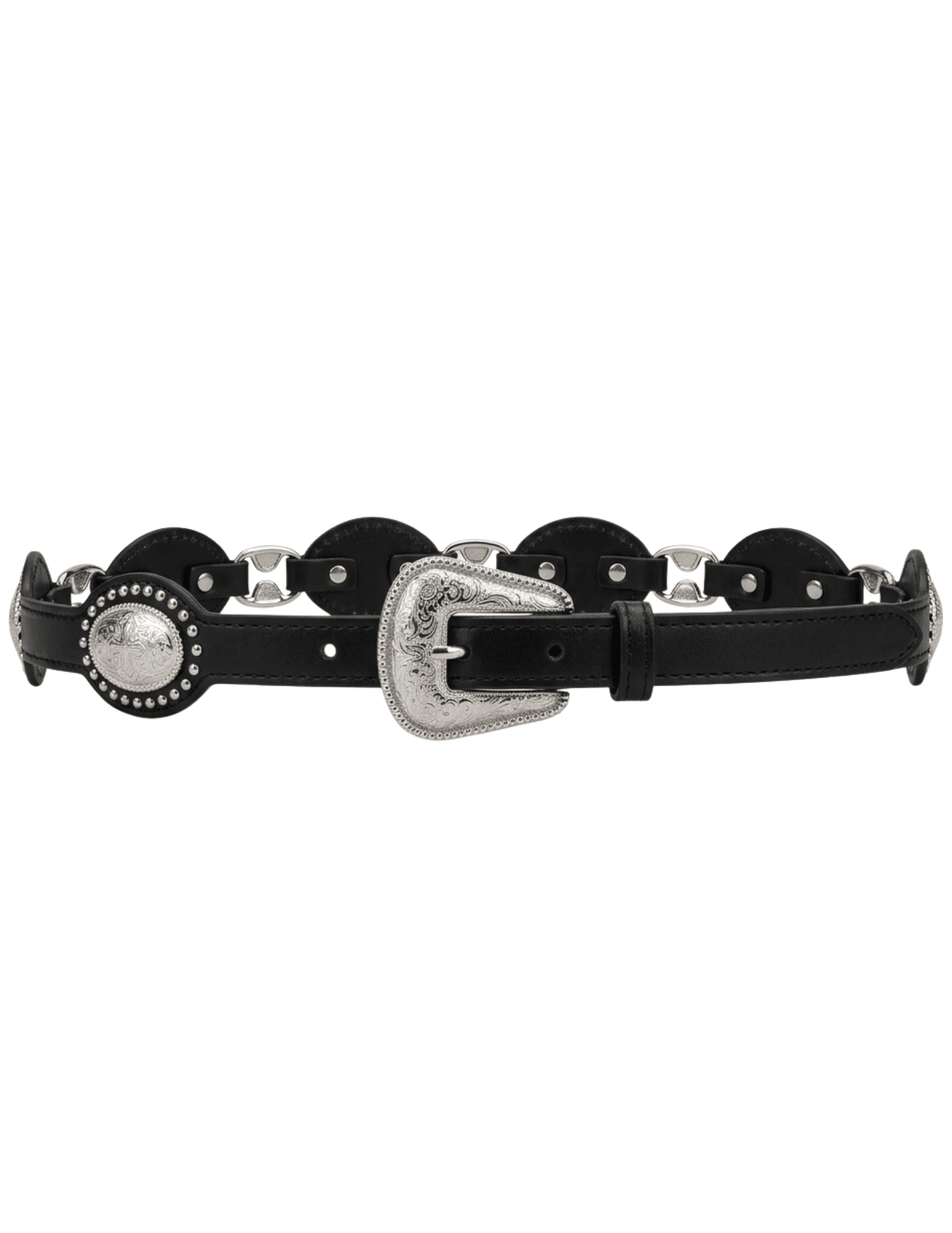 Austin Blaze Carter Concho Belt Black & Silver flat