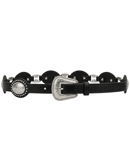 Austin Blaze Carter Concho Belt Black & Silver flat
