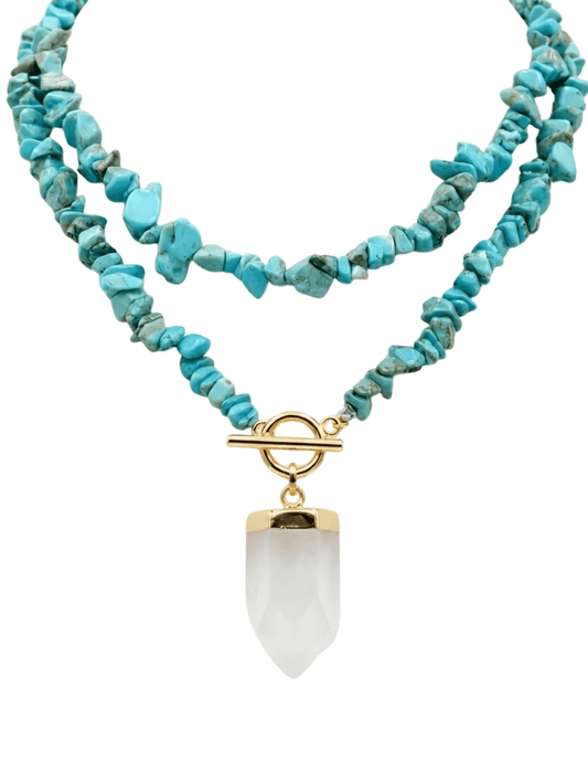 Austin Blaze Cayley turquoise beaded necklace with crystal pendant